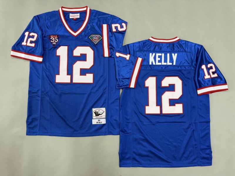 Men 2025 Buffalo Bills 12 Kelly blue Throwback Limited NFL Jersey style 001